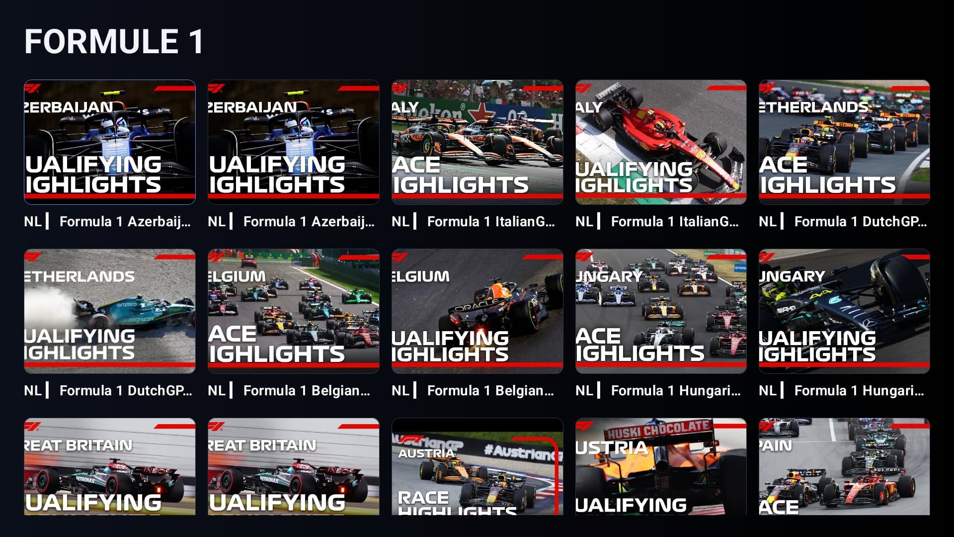 Sports grid F1