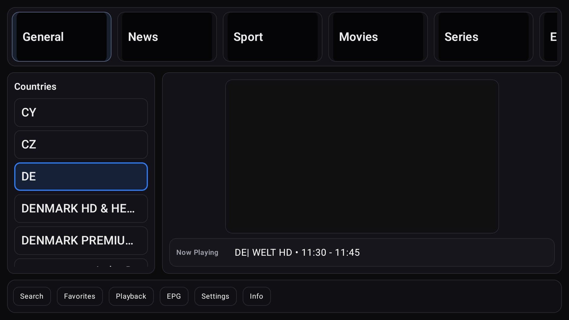 Live TV categories